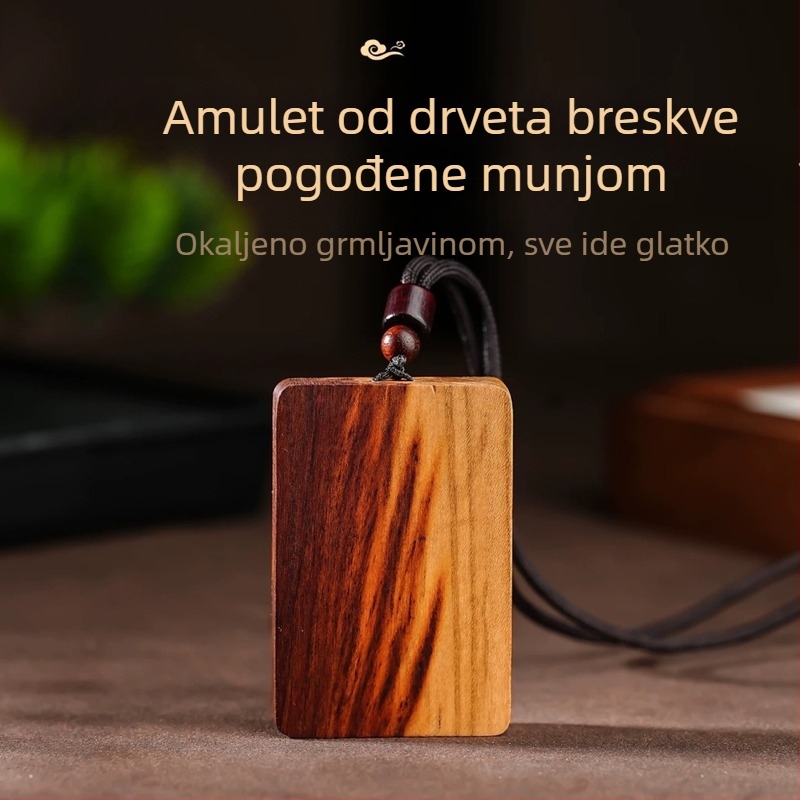 Privjesak od drveta breskve s motivom munje – vintage drvena pločica za vješanje, ručno rezbarena dekoracija