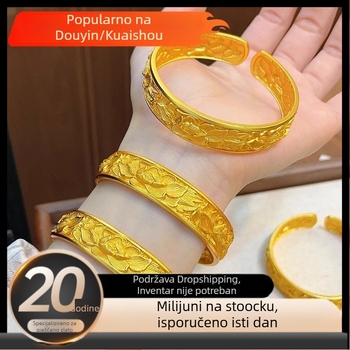 Čvrsti narukvica s motivom cvijeta, kineski stil, zlatni ton za žene