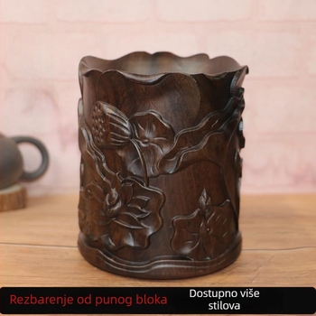 Drveni držač za olovke u uredu sa rezbarenim ukrasom, od masivnog drveta, graviranje moguće