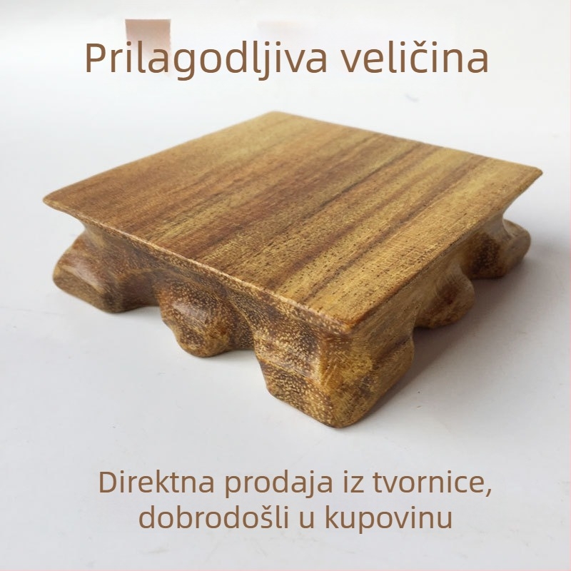 Masivna drvena četvrtasta baza s kamenom rezbarijom za vaze i sukulente, s Jade i Ahat detaljima