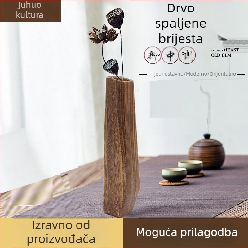 Duga drvena vaza za hidroponiju, novi kineski stil, Morandi dizajn