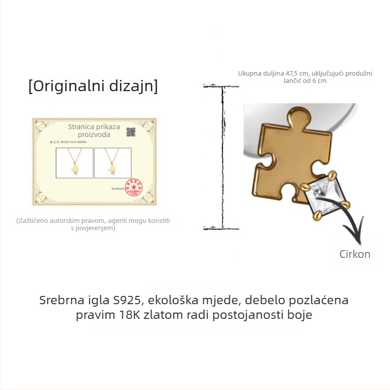 Ogrlica s 18K pozlaćenjem, mat završna obrada, cirkon mozaika, geometrijski dizajn, duljina 41–50 cm, svakodnevna luksuzna ogrlica
