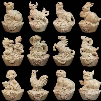 Drvena rezba od breskvina drveta – Dvanaest zodijaka životinja, dekorativna skulptura