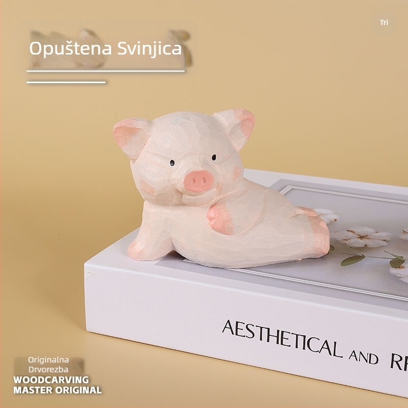 Drvena figura Pigsy – ručna izrada, slatka stolna dekoracija