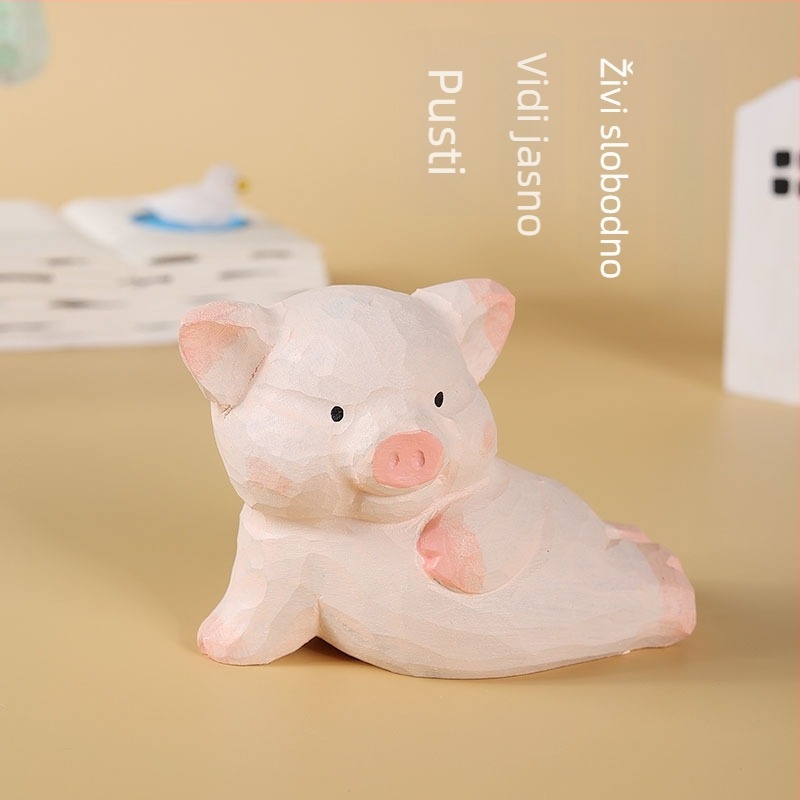 Drvena figura Pigsy – ručna izrada, slatka stolna dekoracija