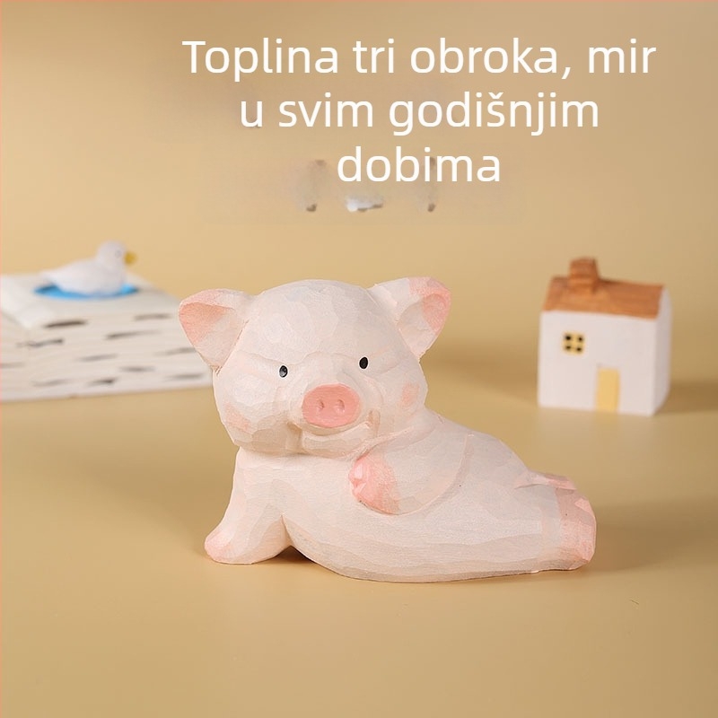 Drvena figura Pigsy – ručna izrada, slatka stolna dekoracija