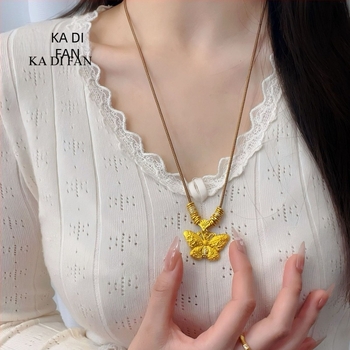 Ogrlica od bakra s imitacijom zlata i dizajnom leptira sa kristalima, kineski stil, slojevita ogrlica za džemper