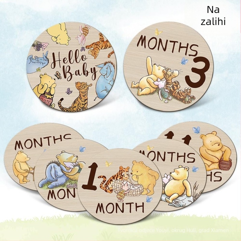 Kružne drvene kartice za milestone bebe – rekvizit za mjesece
