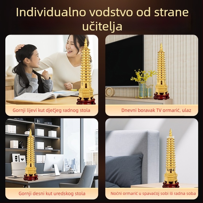 Brončani Wen Chang toranj s cinnabarom, dekorativni komad za dom i ured, dostupan u dizajnu s 13 ili 9 slojeva, za dnevni boravak ili prostor za učenje