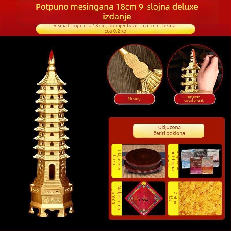 Brončani Wen Chang toranj s cinnabarom, dekorativni komad za dom i ured, dostupan u dizajnu s 13 ili 9 slojeva, za dnevni boravak ili prostor za učenje