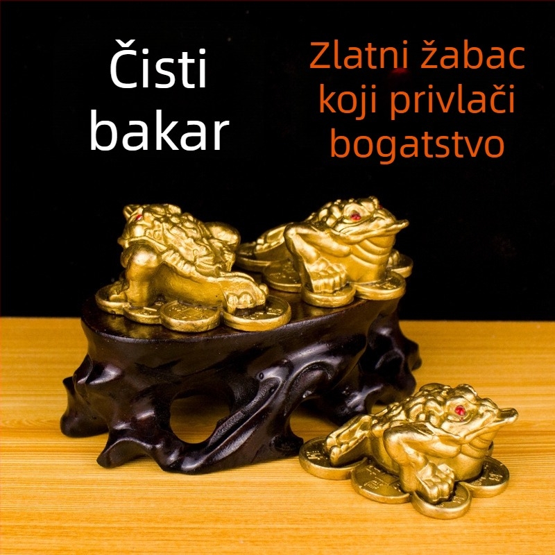 Mala bakreno-zlatna žaba s tri noge, talisman feng shui za sreću, dekoracija za dom