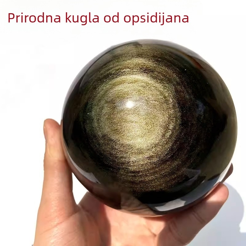Prirodna zlatna obsidijska kugla – ukras sa dvostrukim mačjim okom i dvostrukim zlatim okom, za hodnik i kućni dekor