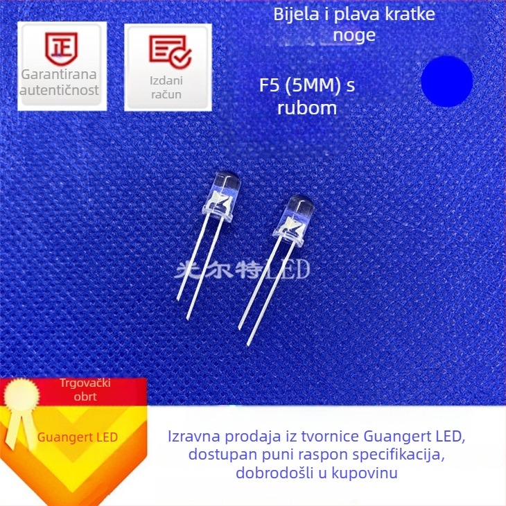F5 5 mm plava LED zrnica visoke svjetline, prozirna okrugla glava, izravno spajanje