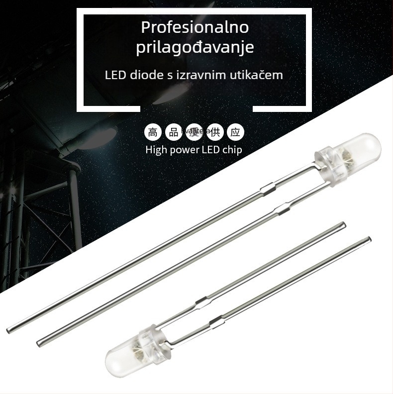 F5 5 mm plava LED zrnica visoke svjetline, prozirna okrugla glava, izravno spajanje
