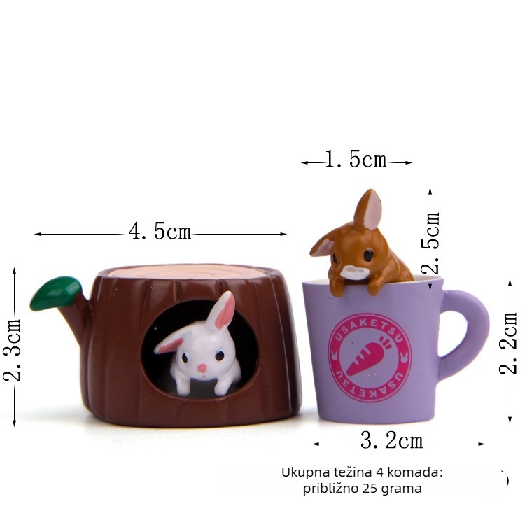DIY figurica zeca za diorame, u korejskom stilu, topla serija, dizajn s trupom drveta i šalicom, ručna izrada