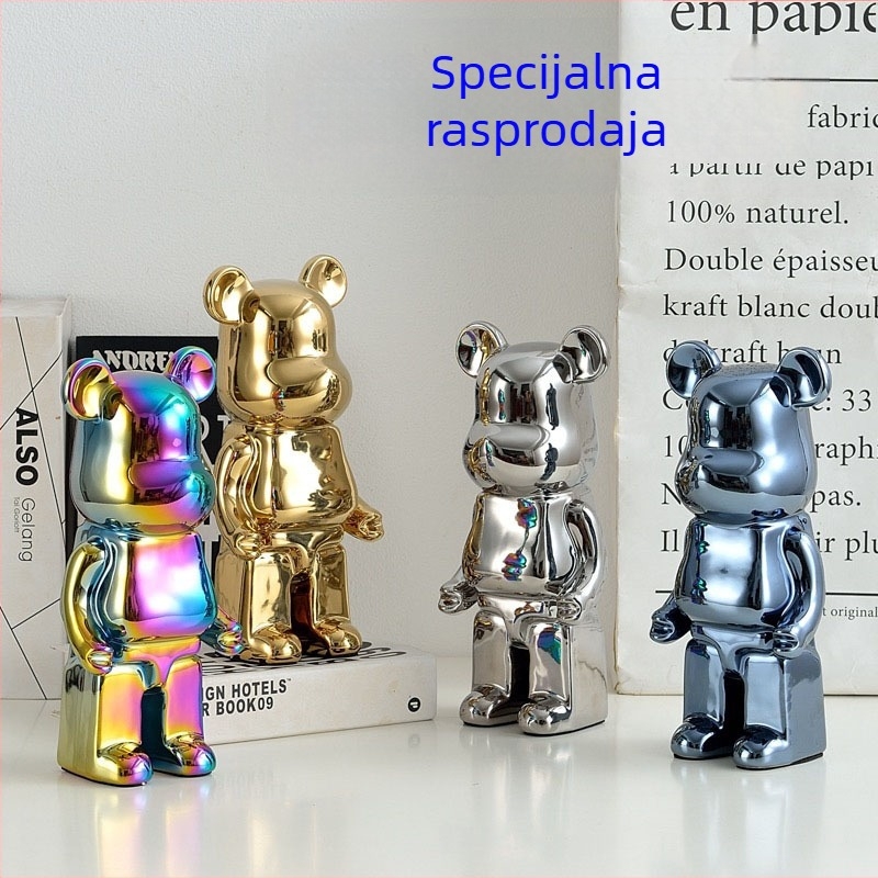 28 cm keramički medvjed, figura s posudnikom za novac, elektroplatinirani završni sloj, moderan kućni dekor.