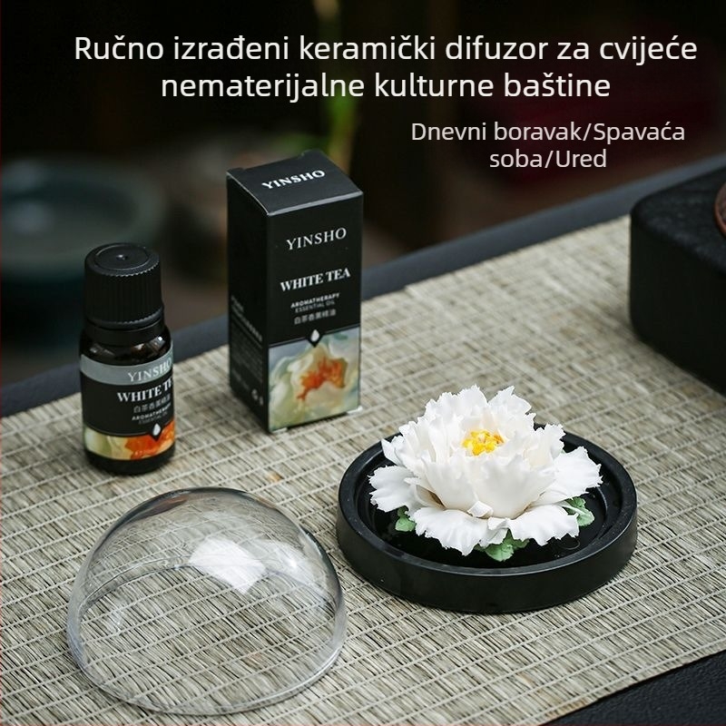 Ručni porcelinasti difuzor mirisa s cvjetnim motivom – aromaterapijska dekoracija za dnevni boravak, spavaću sobu i radnu sobu; keramički poklon set