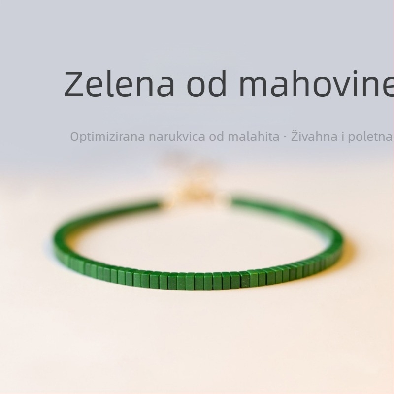 Ženski narukvica od malahit zelene boje, geometrijski dizajn, tanak, jednoslojna narukvica s malim jadeitnim kamenjem