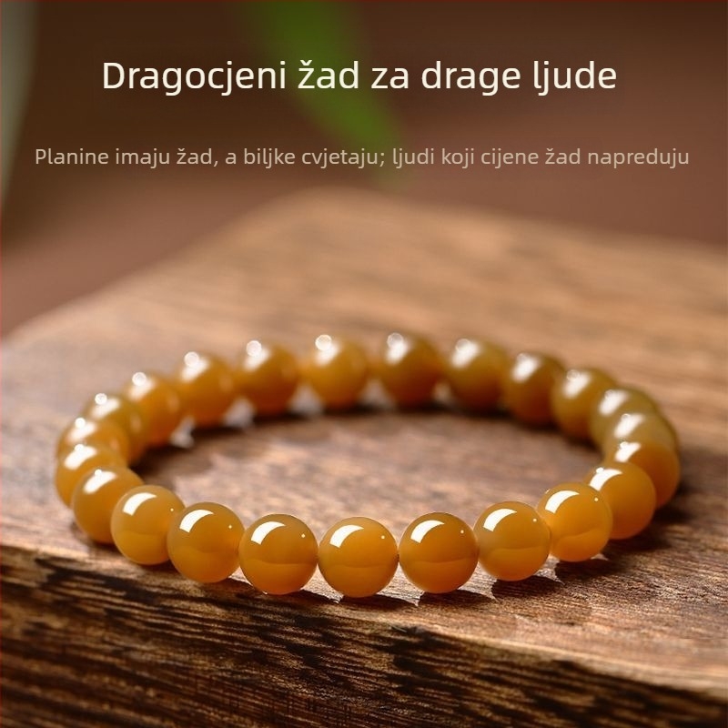 Prirodni jade narukvica za žene, novi kineski stil, za godinu rođenja, sigurnost i blagostanje, žuta narukvica s perlicama