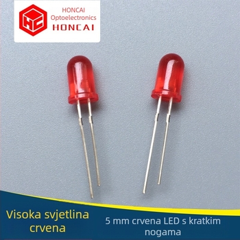 F5MM LED s okruglom glavom, crveno svjetlo, kratki vodiči, visoka svjetlina indikatora