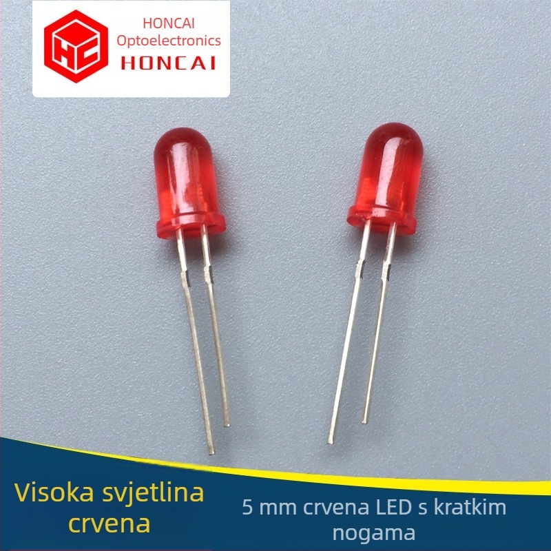 F5MM LED s okruglom glavom, crveno svjetlo, kratki vodiči, visoka svjetlina indikatora