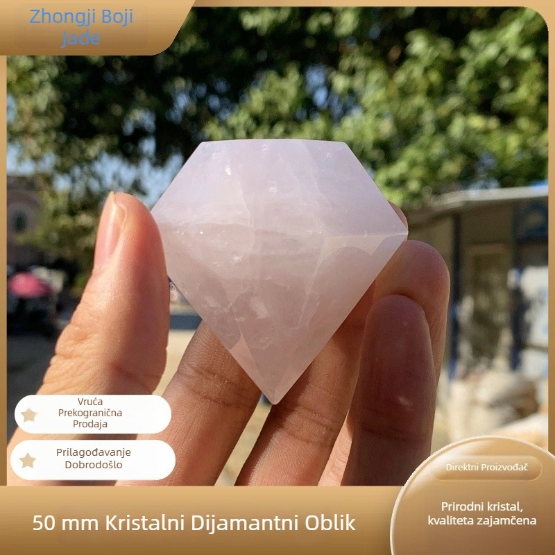 Prirodni ružičasti kristal, osmerokutni dijamantnog oblika, poludrago kamenje, stolna dekoracija, 50 mm, ručna izrada