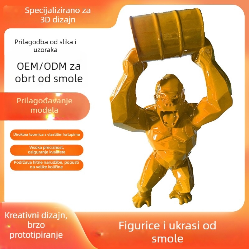 Skulptura King Kong gorile koja drži kantu, od smole i stakloplastike, dekor za barove i noćne klubove.