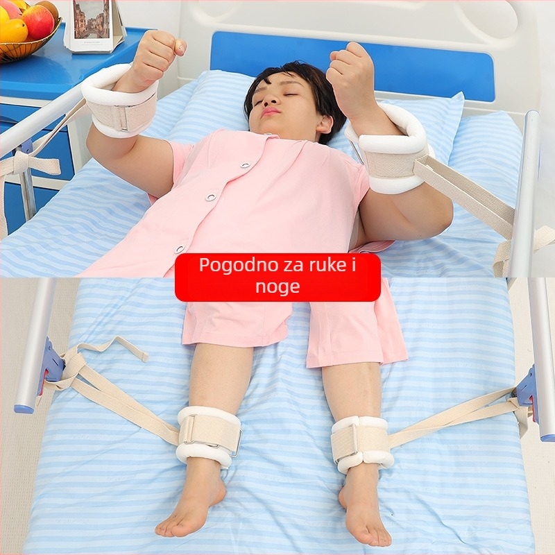 Remen za ograničenje pokreta za ležeće pacijente: fiksira zapešća i noge, štiti od ogrebotina i povlačenja cijevi; pojas za fiksiranje ruku i nogu
