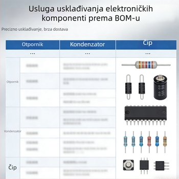 Elektronički dijelovi: BOM popis, diode, IC čipovi, MOS tranzistori, otpornici i kondenzatori — nabava na jednom mjestu