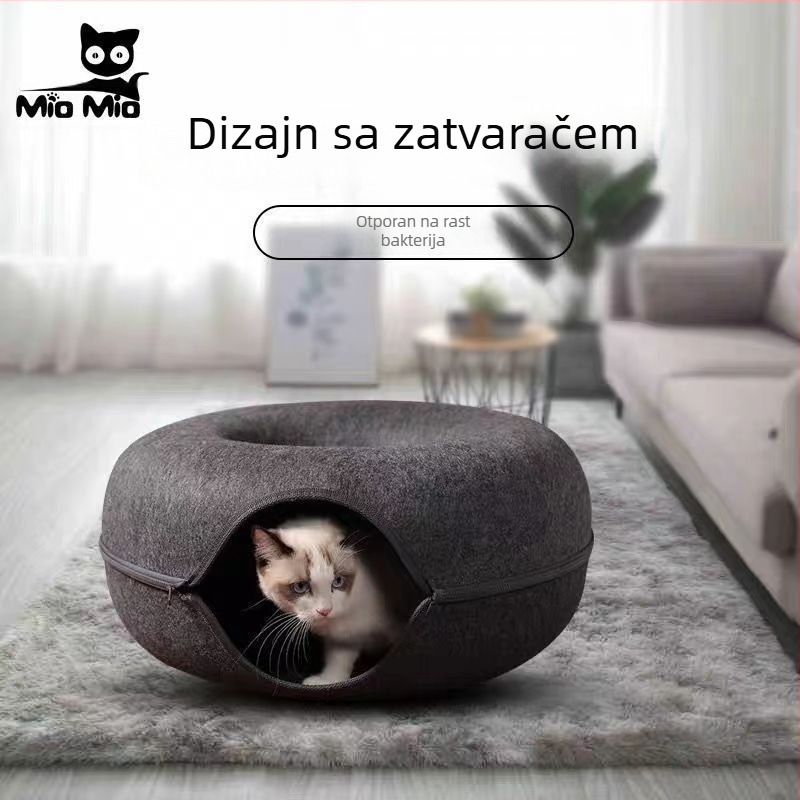 Mačji tunel donut – novi stil mačjeg gnijezda s tunelom i rupama, za sve sezone, odvojivi i perivi