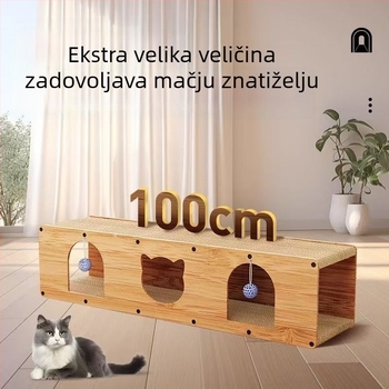 Drvena daska za grebanje mačaka s tunelom – sve u jednom, za više mačaka, otporna na grebanje, zaštita kauča, oprema za mačke na veliko