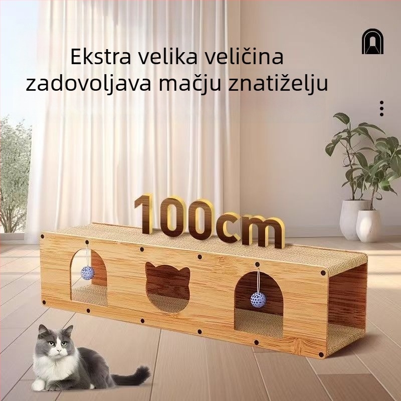 Drvena daska za grebanje mačaka s tunelom – sve u jednom, za više mačaka, otporna na grebanje, zaštita kauča, oprema za mačke na veliko