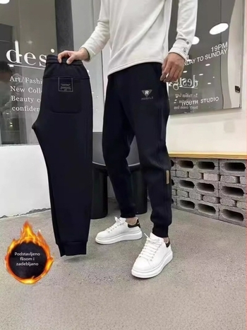 Muške crne harém hlače, slim fit, sportske, dužina 9/10, elastični pojas, za proljeće i jesen