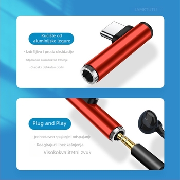 Type-C audio adapter, desni kut, žični 3,5 mm kabel za slušalice, višenamjenski podatkovni kabel