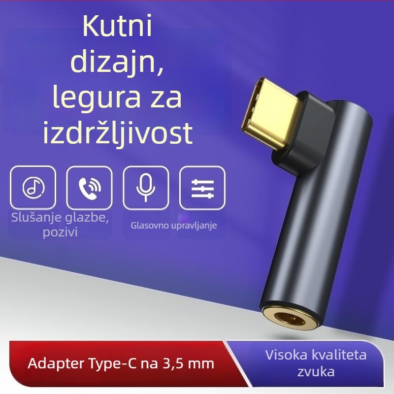 Type-C audio adapter, desni kut, žični 3,5 mm kabel za slušalice, višenamjenski podatkovni kabel