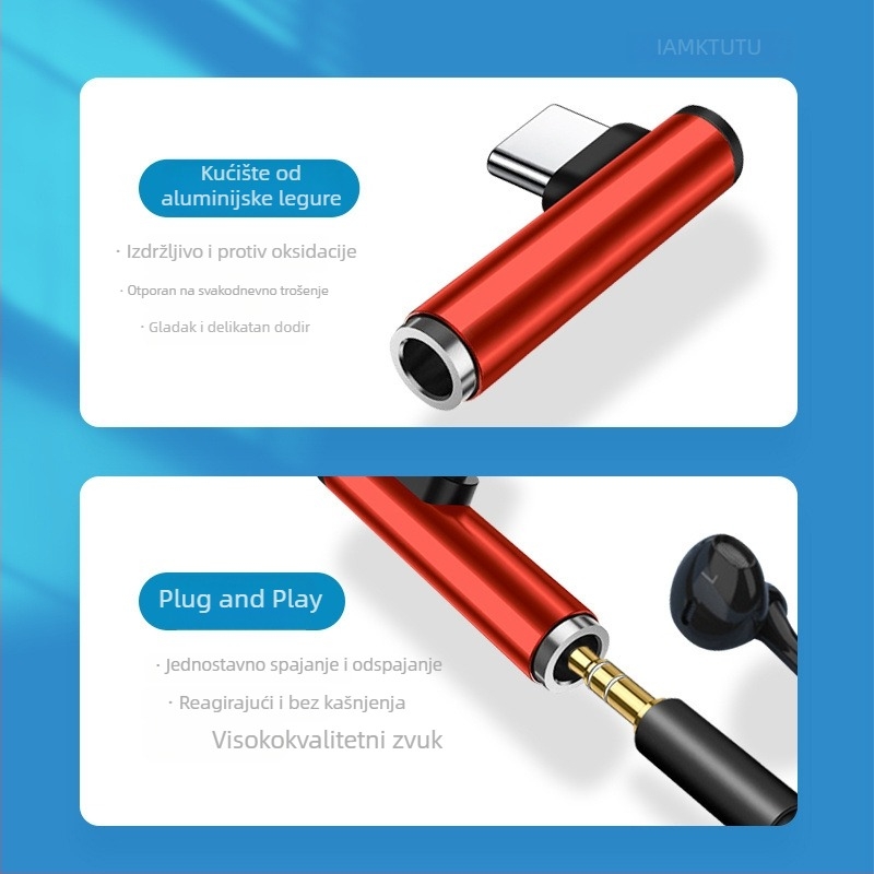 Type-C audio adapter, desni kut, žični 3,5 mm kabel za slušalice, višenamjenski podatkovni kabel