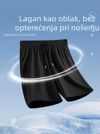Muške Ice Silk šorce s visokom elastičnošću, plus veličina, do koljena, sportske ljetne lagane šorceve sa šnurom