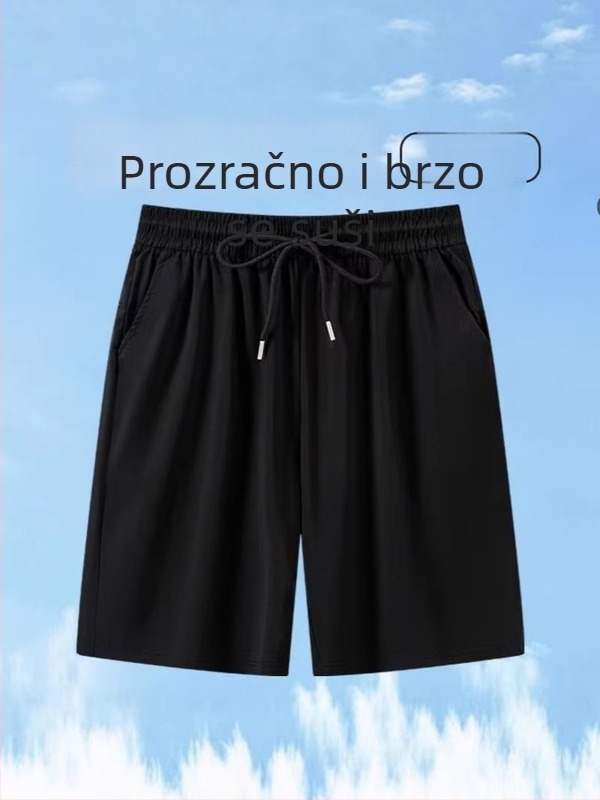 Muške Ice Silk šorce s visokom elastičnošću, plus veličina, do koljena, sportske ljetne lagane šorceve sa šnurom