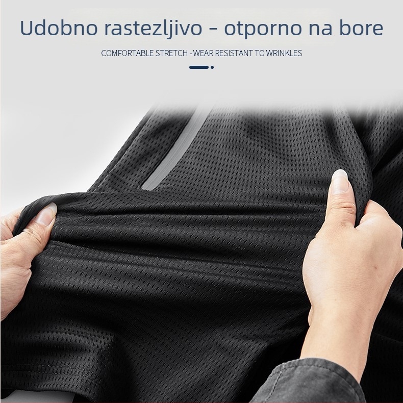 Muške ljetne mrežaste ice-silk šorceve s elastičnim pojaseom, brzo suše, ravni kroj, s zatvaračem