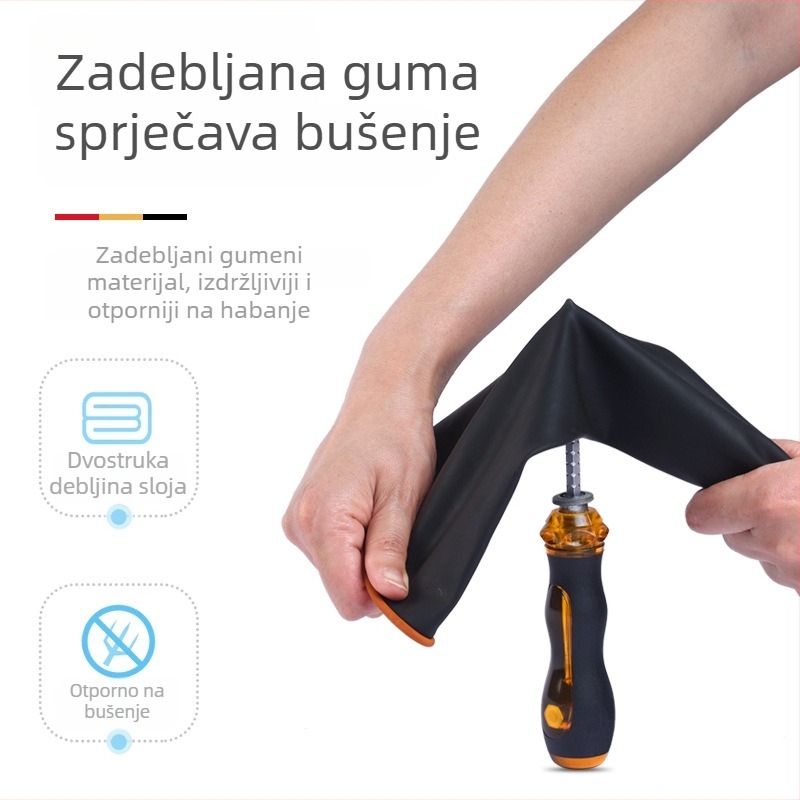 Crne industrijske latex rukavice, otporne na kiseline i baze, produžene i debele rubove, vodonepropusne, otporne na ulja, koroziju i habanje