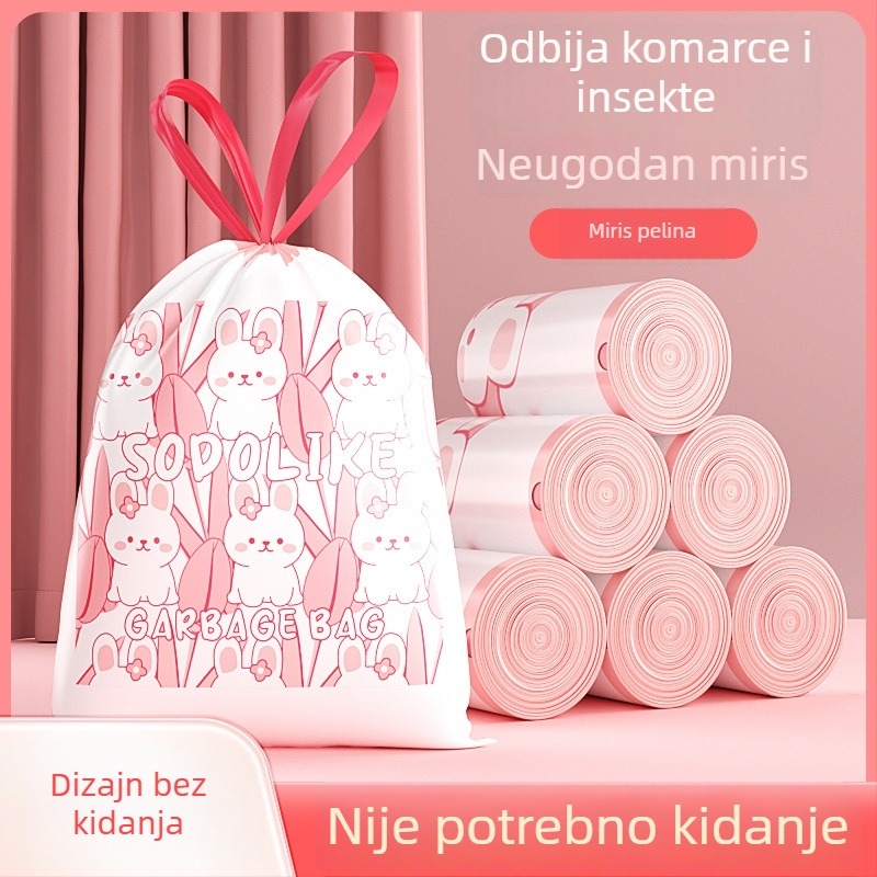 Sak za otpad s vrpcom, kućna upotreba, debela kuhinjska vreća za otpad, otvor ravnog ruba, crna plastična vrećica
