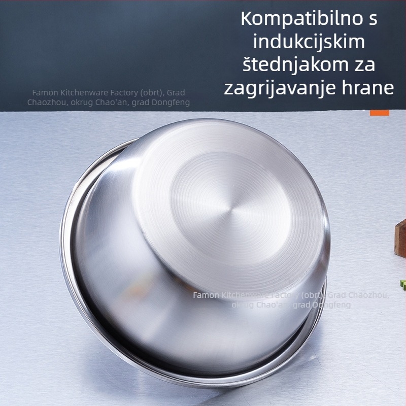 Posude od nehrđajućeg čelika s hranom za hranu, debeli rub, okrugle miješalne posude za kuhinju, za pranje povrća, tučenje jaja i začinjanje.