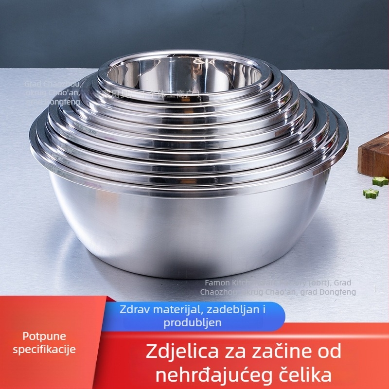 Posude od nehrđajućeg čelika s hranom za hranu, debeli rub, okrugle miješalne posude za kuhinju, za pranje povrća, tučenje jaja i začinjanje.