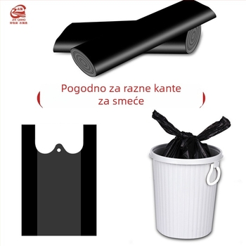 Crna jednokratna debela plastična vreća za otpad, u stilu prsluka, velike veličine, za kućnu upotrebu