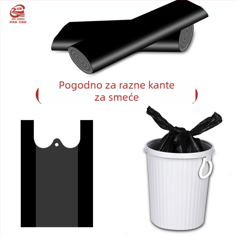 Crna jednokratna debela plastična vreća za otpad, u stilu prsluka, velike veličine, za kućnu upotrebu