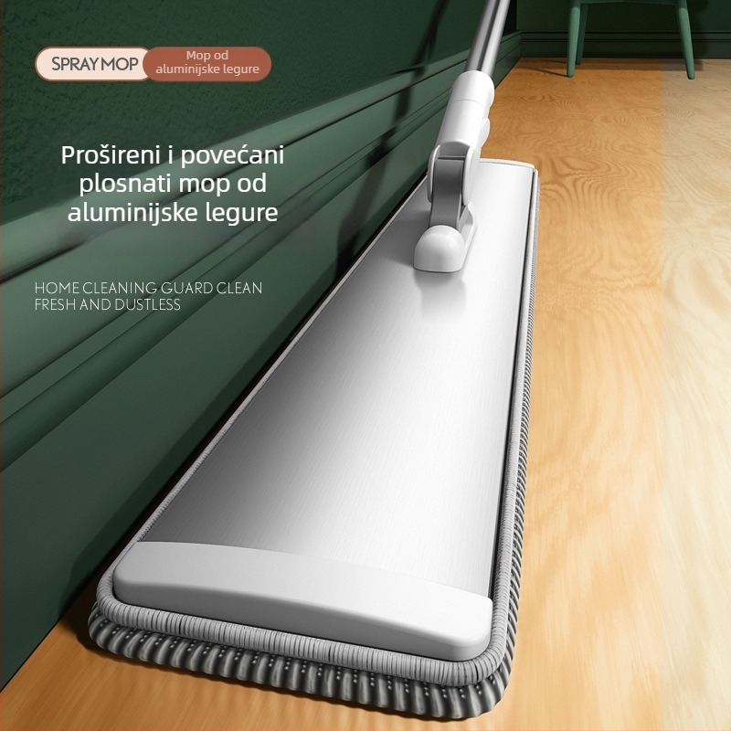 Veliki plosnati mop od aluminijske legure, teleskopskom drškom, mikrovlakna glava, pogodan za trgovačka središta, hotele i tvornice.