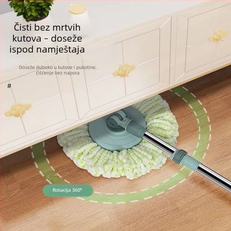 Okretni mop s jednom šipkom za mokro i suho čišćenje – snažan mehanizam za iscijeđivanje vode