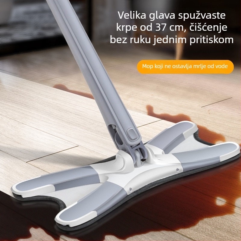 Sklopivi plosnati mop s okretajućom glavom, ručka od nehrđajućeg čelika, glava od mikrovlakana, suho/mokro korištenje