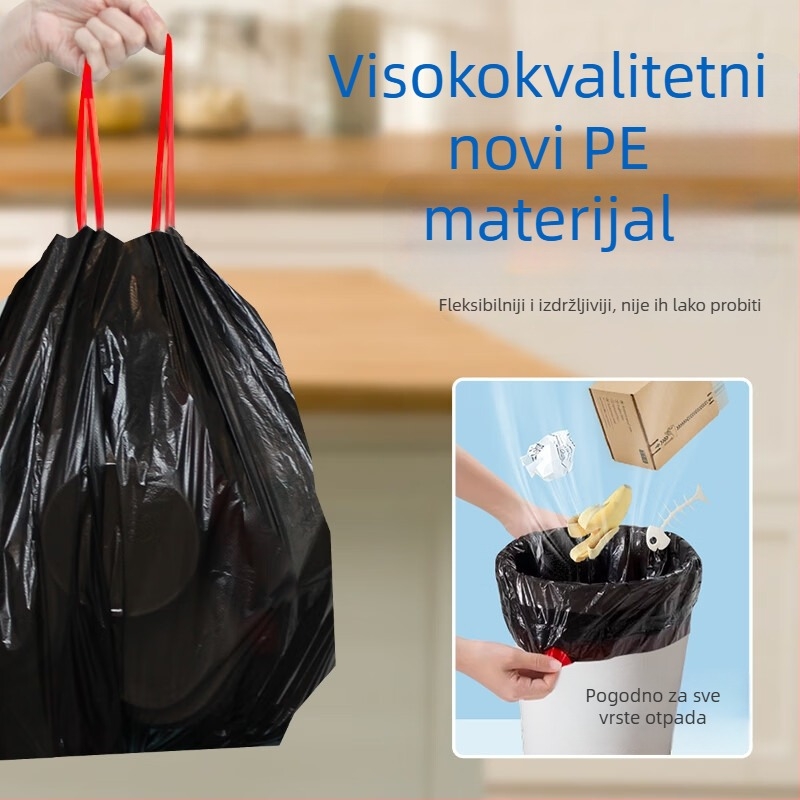 Kese za otpad sa šnalom, debele, crne, za kućnu upotrebu