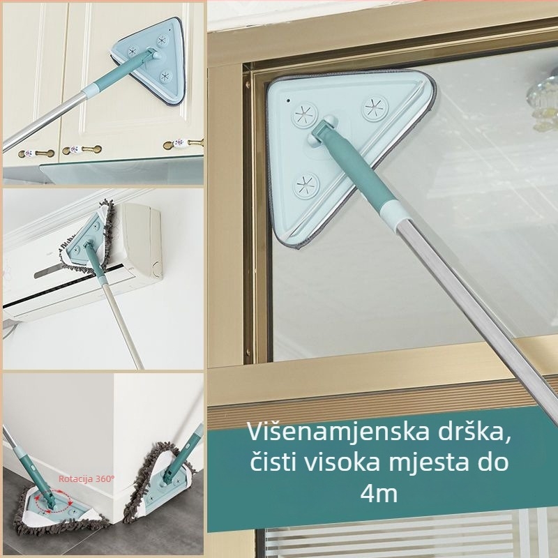 Univerzalni trokutasti mop za čišćenje prašine sa stropa i kuhinjskih zidova, s proširivom teleskopskom šipkom